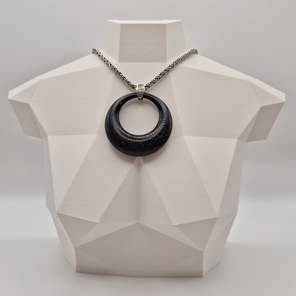 Brighton Lava Lounge Black Resin Scroll Necklace Byzantine Chain